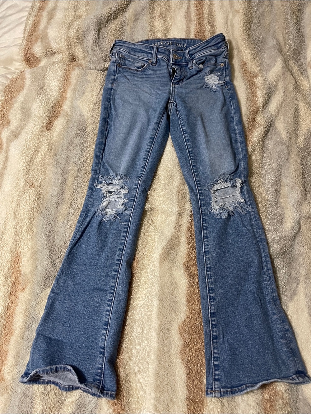 American Eagle Outfitters Distressed Medium Blue Flare Jeans